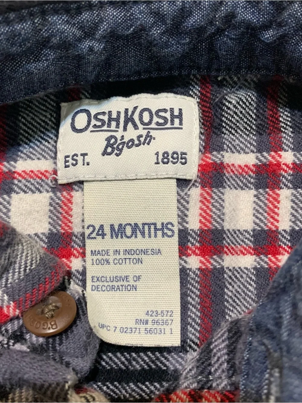 OshKosh Gray Plaid Button Up 100% Cotton Long Sleeve Collared Flannel Shirt
